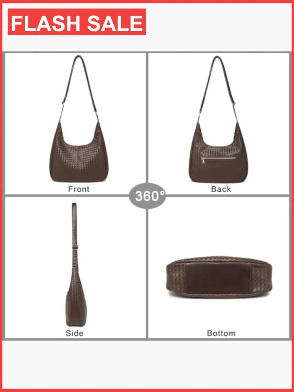 Woven Hobo Bag Crossbody Shoulder Tote Faux Leather Purse